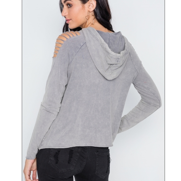 Host Pick!Grey Stonewash Laser Cut Long Sleeve Top - Picture 3 of 6